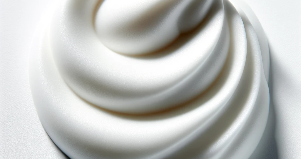 DALL·E 2023-12-05 21.21.04 - A close-up image of white face mousse cosmetic texture, resembling a soft, airy, and fluffy cream, displayed on a plain white background. The texture